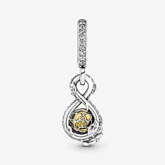 Sterling Silver Belle Infinity and Rose Flower Pendant Charm - Picture 3 of 4